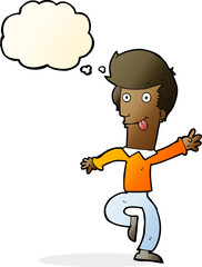 cartoon man dancing with thought bubble