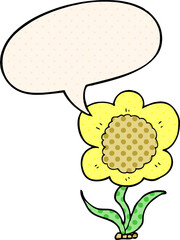 cartoon flower and speech bubble in comic book style