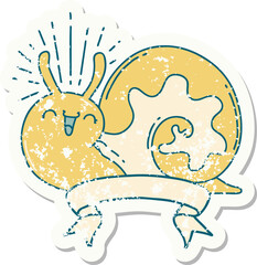 grunge sticker of tattoo style happy snail