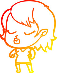 warm gradient line drawing cute cartoon vampire girl