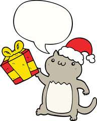cute cartoon christmas cat and speech bubble