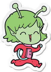 sticker of a cartoon alien girl laughing