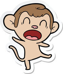 sticker of a shouting cartoon monkey dancing