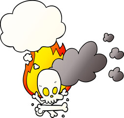cartoon spooky burning bones and thought bubble in smooth gradient style
