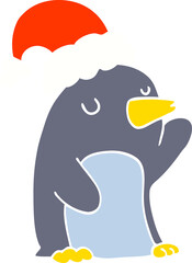 cute flat color style cartoon christmas penguin