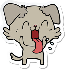 sticker of a cartoon panting dog