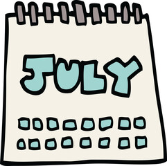 cartoon doodle calendar showing month of july