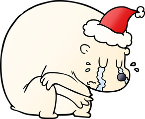 crying gradient cartoon of a polar bear wearing santa hat