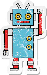 distressed sticker of a cute cartoon dancing robot