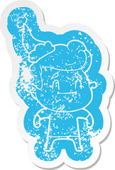 happy cartoon distressed sticker of a man wearing santa hat
