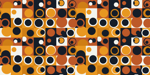Circles, rings on tile - seamless and vector. Avant-garde flat style. For printing on wallpaper, pillows, packaging, interior, fabric.