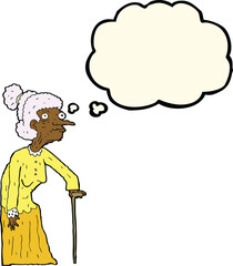 cartoon old woman with thought bubble