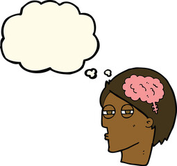 cartoon man thinking carefully with thought bubble