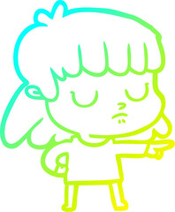 cold gradient line drawing cartoon indifferent woman;pointing