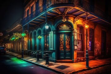 Pubs and bars with neon lights in the French Quarter, New Orleans USA