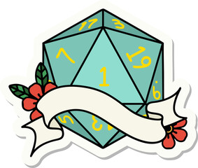 natural one d20 dice roll sticker