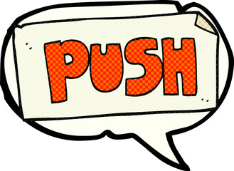 comic book speech bubble cartoon push door sign