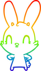 rainbow gradient line drawing cute cartoon rabbit