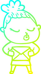 cold gradient line drawing cartoon calm woman