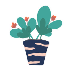 Pot flowers. isolated on white hand drawing