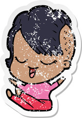 distressed sticker of a happy cartoon girl
