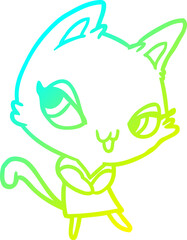 cold gradient line drawing cute female cat
