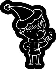 Fototapeta premium cartoon icon of a woman thinking wearing santa hat