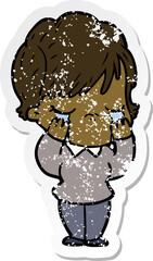 distressed sticker of a cartoon woman crying
