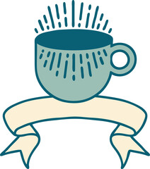 tattoo with banner of cup of coffee