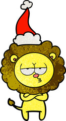 textured cartoon of a tired lion wearing santa hat