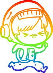 rainbow gradient line drawing angry cartoon space girl running