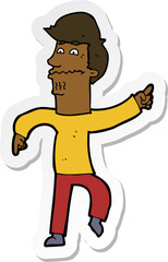 sticker of a cartoon worried man pointing