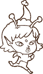 Xmas Alien Charcoal Drawing