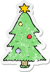 distressed sticker of a cartoon christmas tree