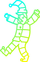 cold gradient line drawing cartoon man sleepwalking