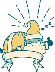 banner with tattoo style santa claus christmas character sleeping