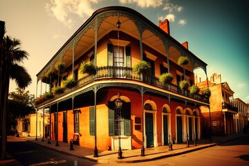 Historic building in the French Quarter in New Orleans, USA - obrazy, fototapety, plakaty