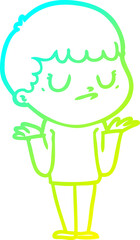 cold gradient line drawing cartoon grumpy boy