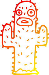 warm gradient line drawing cartoon cactus