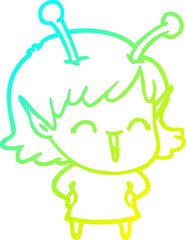 cold gradient line drawing cartoon happy alien girl