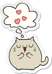 cute cartoon cat in love and thought bubble as a printed sticker