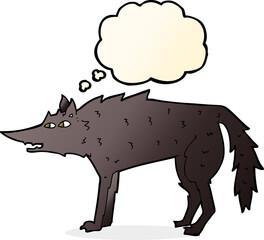 cartoon wolf with thought bubble