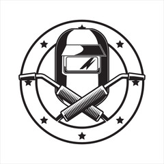 welding mask with crossed torch
