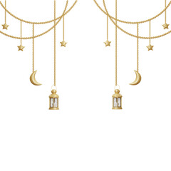 Arabic gold vintage luminous lantern.3d illustration