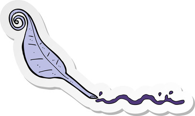 sticker of a cartoon feather quill