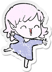 distressed sticker of a cartoon elf girl