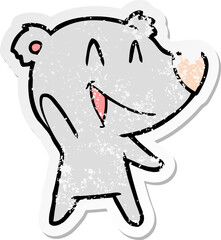distressed sticker of a laughing bear cartoon