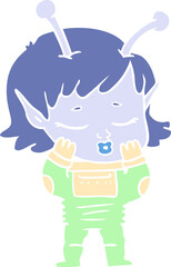 flat color style cartoon alien girl