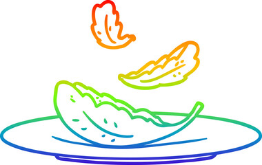 rainbow gradient line drawing cartoon salad leaves