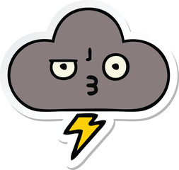 sticker of a cute cartoon storm cloud